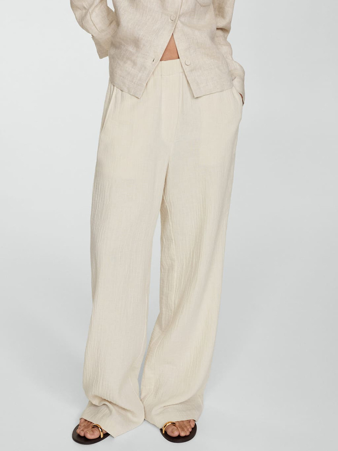 MANGO Women Wide-Leg Cotton Trousers