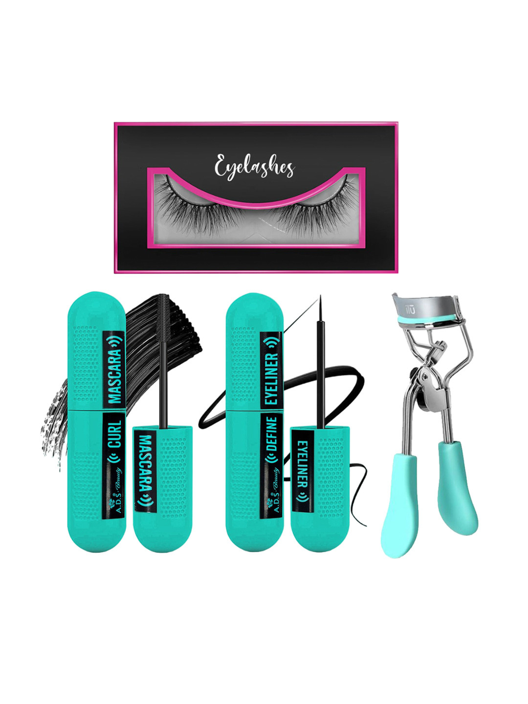 A.D.S Ultimate Liquid Eyeliner 14ml & Mascara 20ml With Lashes & Curler Combo