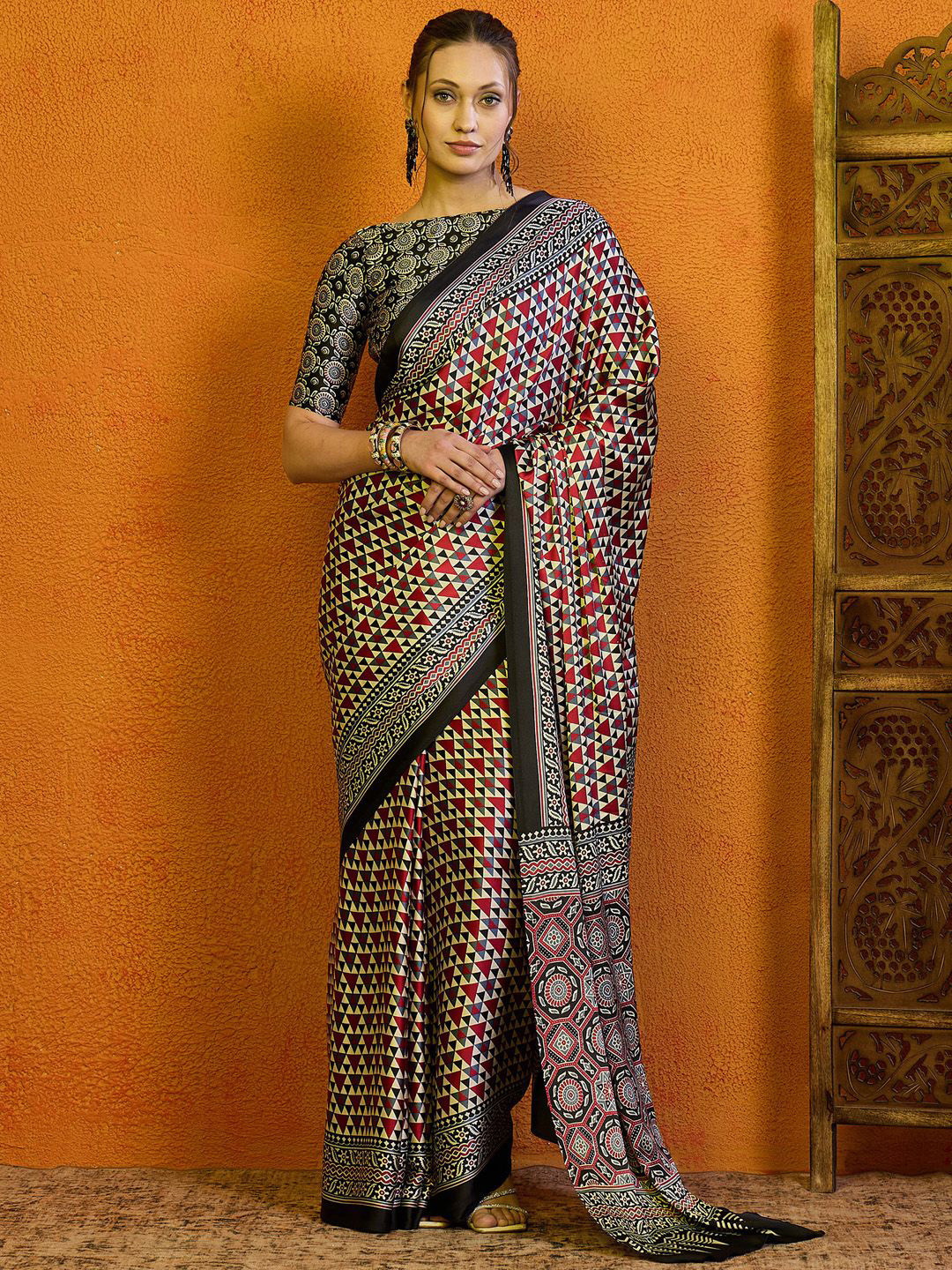 Mitera Satin Block Print Saree
