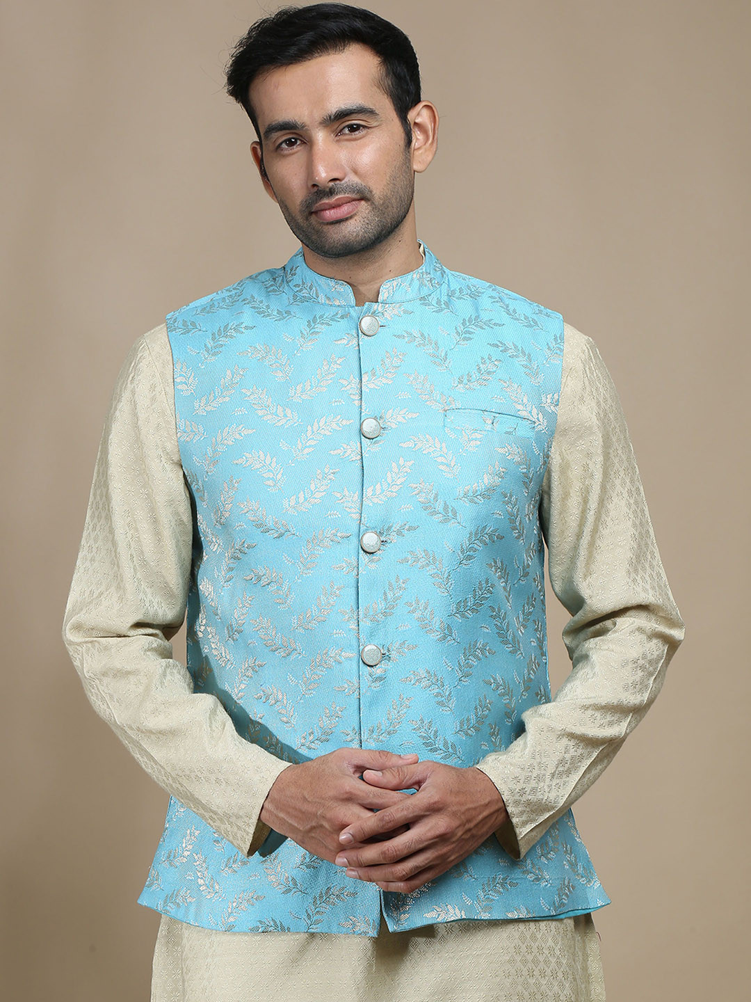FILORI STUDIO Woven Design Brocade Art Silk Nehru Jacket
