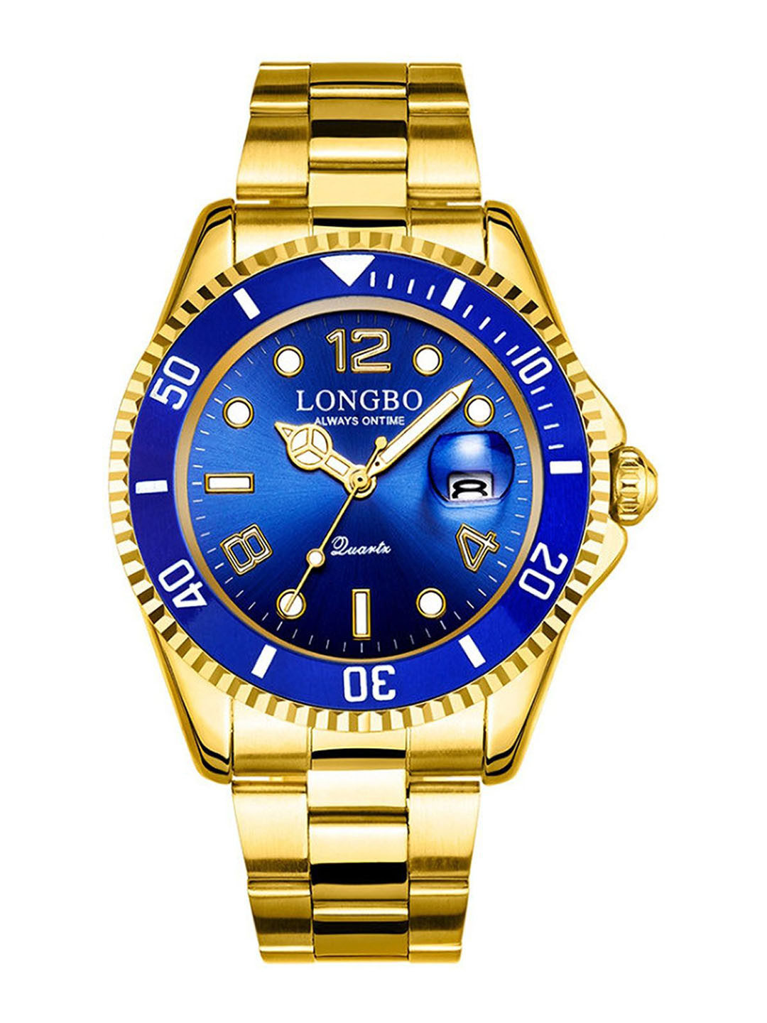 LONGBO Men Embellished Dial & Bracelet Style Straps Analogue Watch Long-80430-Gld-Blu