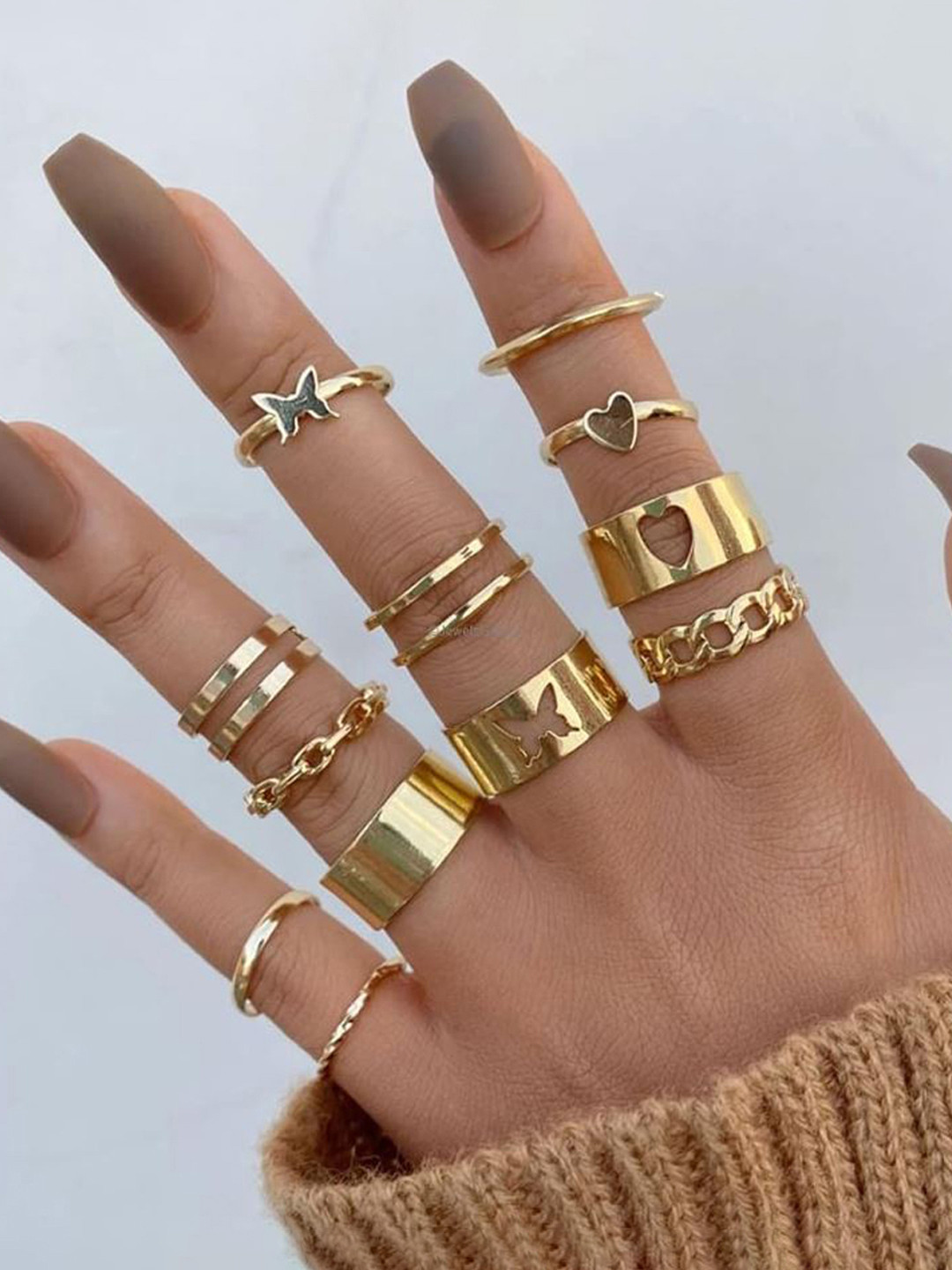 Jewels Galaxy Set Of 12 Gold-Plated Stackable Rings