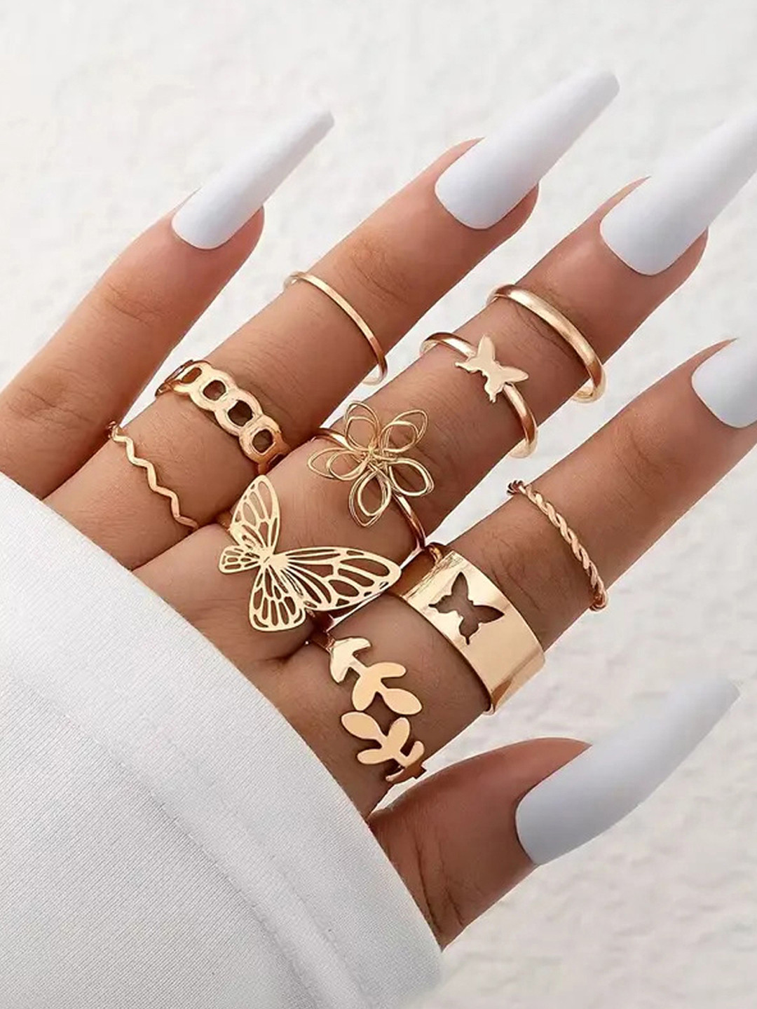 Jewels Galaxy Set of 10 Gold-Plated Stackable Rings