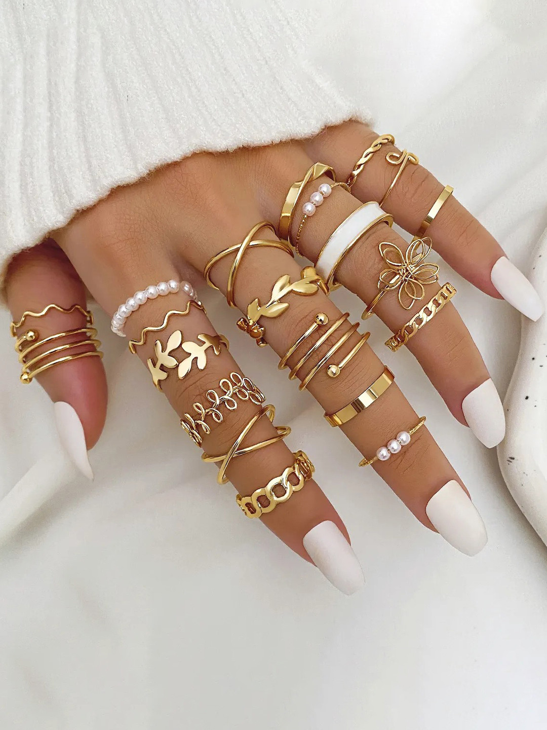 Jewels Galaxy Set Of 22 Gold-Plated Beaded Stackable Finger Rings