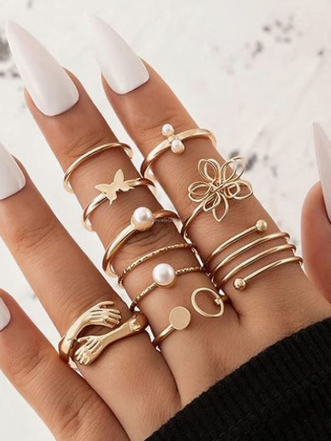 Jewels Galaxy Set of 9 Gold-Plated Stackable Finger Rings