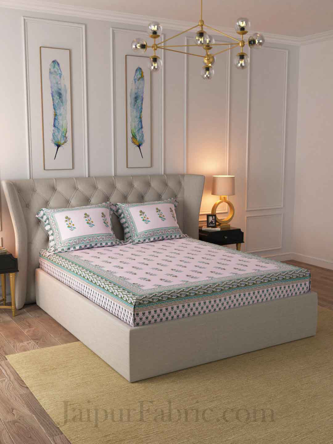 BED-SHEET.COM White Floral Cotton 240 TC Double Fine Bedsheet with 2 Pillow Covers-106 x 86 inches