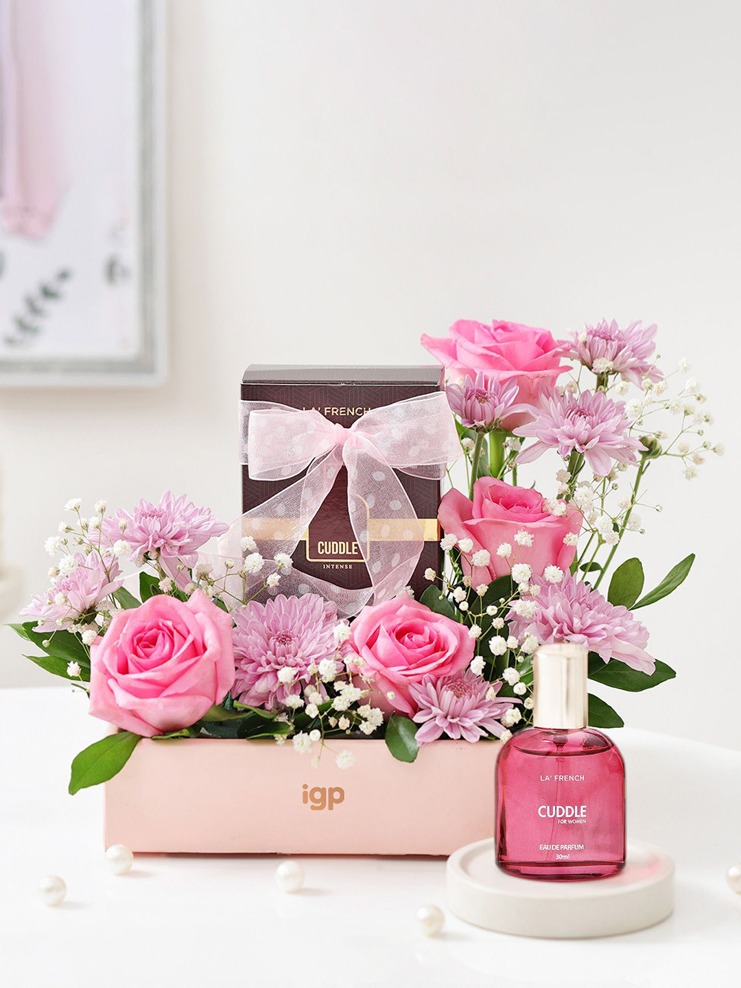 IGP 8-Pcs Pink Roses Fresh Flowers & Perfume for Women