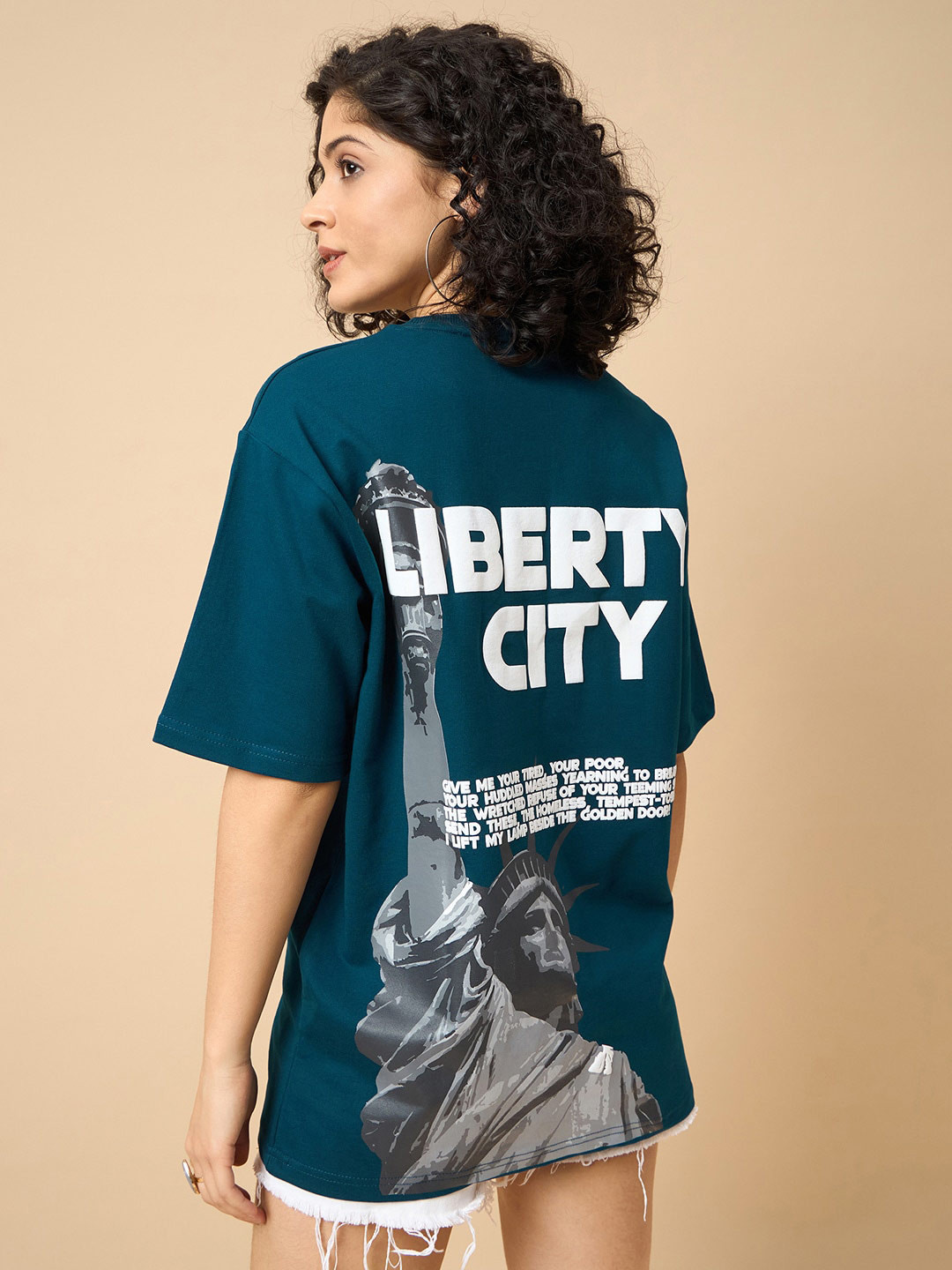 COLOR CAPITAL Typography Printed Drop Shoulder Sleeves Cotton Oversized T-shirt