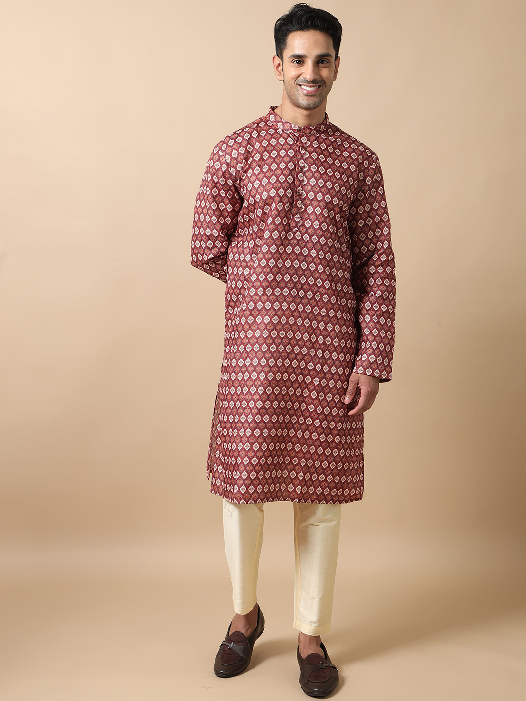FILORI STUDIO Ethnic Motifs Woven Design Band Collar Straight Kurta