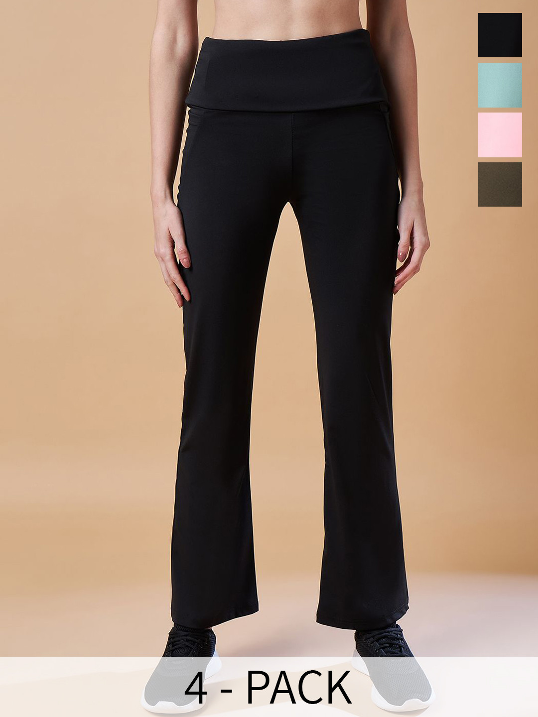 COLOR CAPITAL Pack Of 4 Flared Ankle-Length Gym Tights