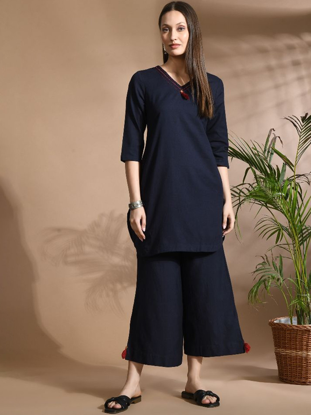 aayusika V-Neck Tunic & Palazzos Cotton Flax Co-Ords