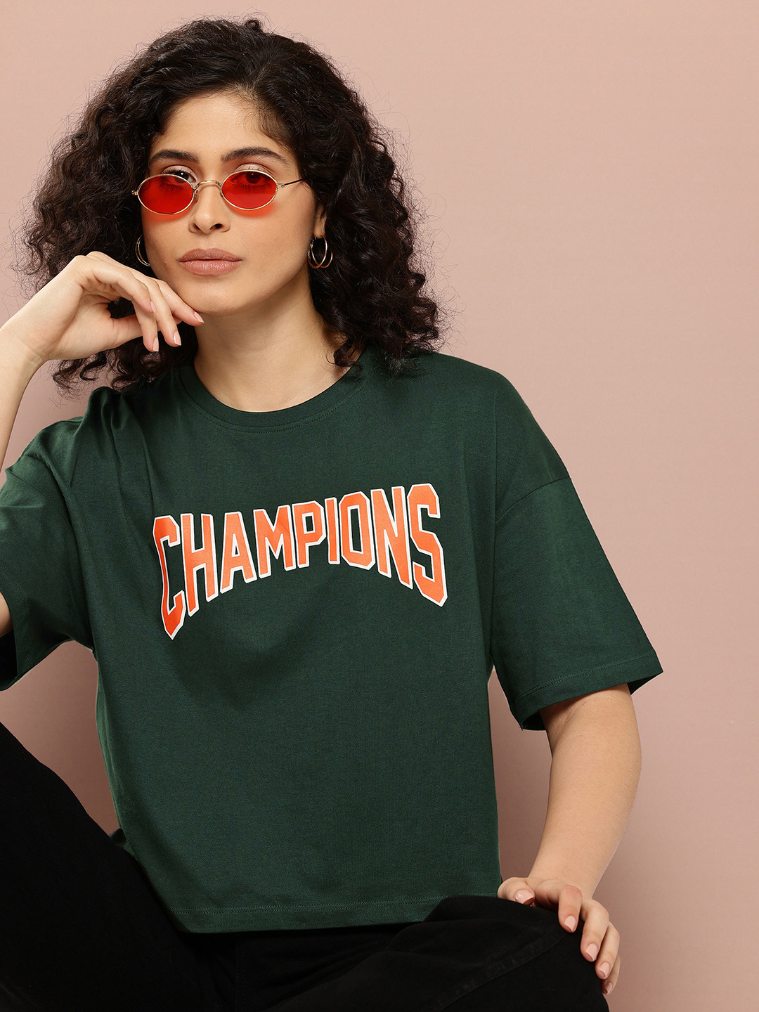 Harvard Women Typography Printed Pure Cotton Boxy FitT-shirt