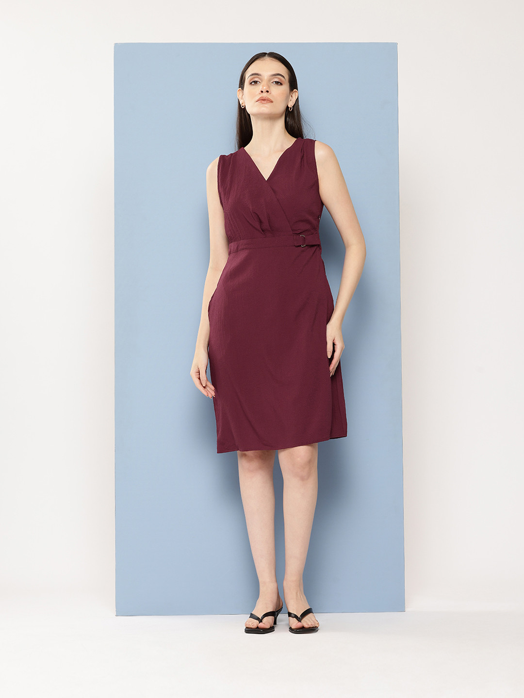 Chemistry Seersucker A-Line Dress With Belted Detailing