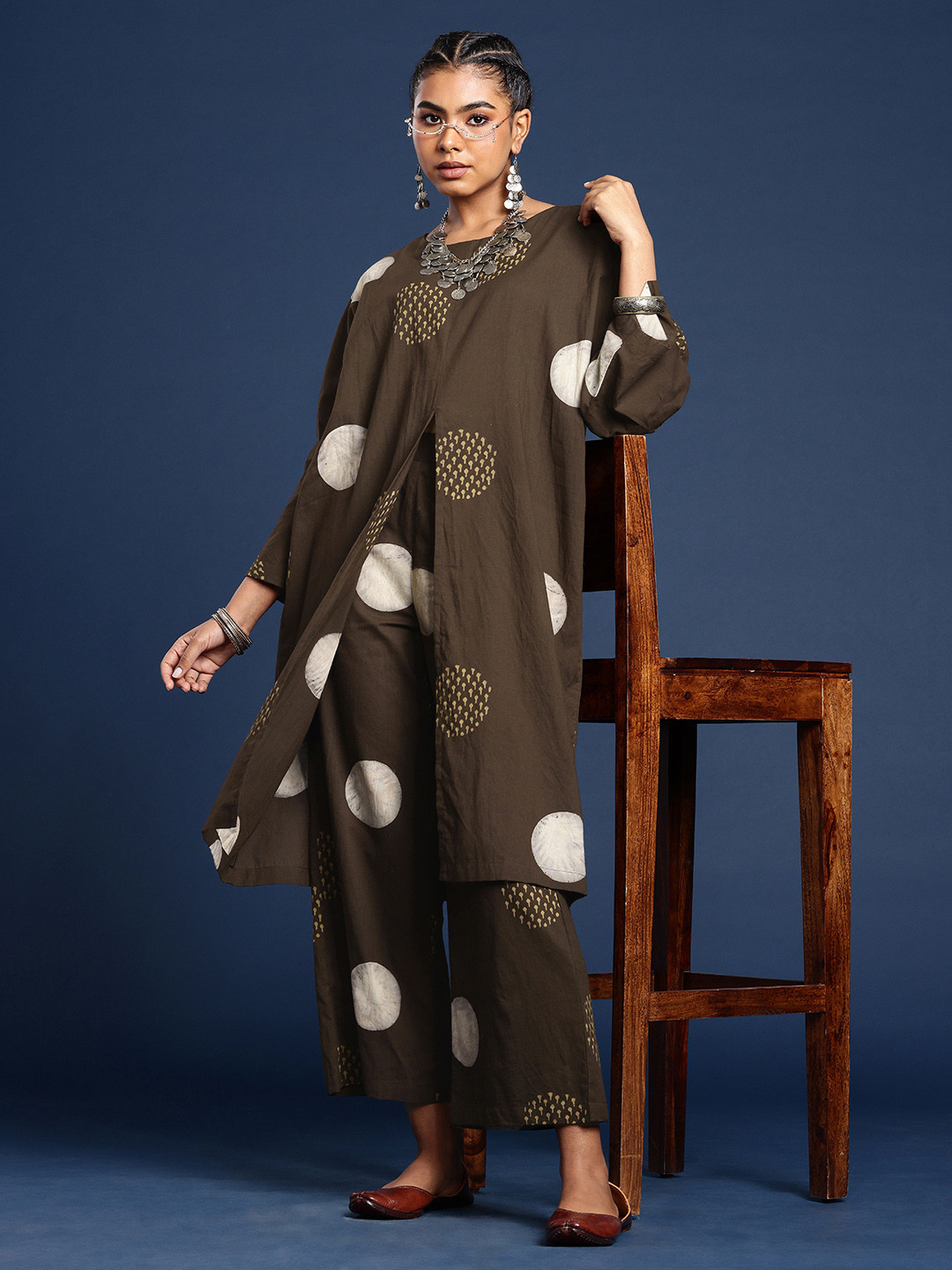 Taavi Pure Cotton Front Slit Block Print Legacy Kurta With Trousers