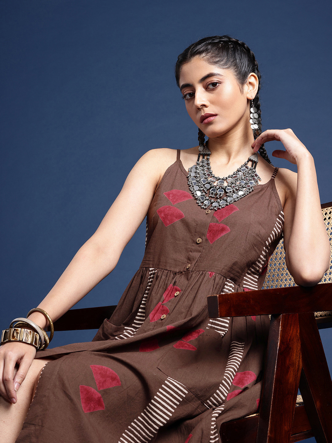 Taavi Block Print Legacy Geometric Printed Pure Cotton Ethnic Dress