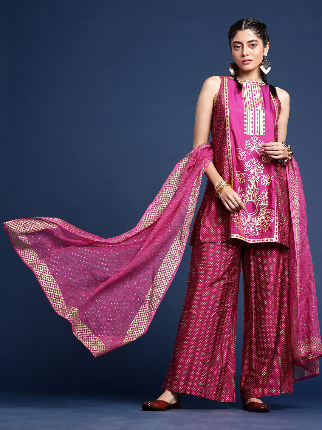 Taavi Ethnic Motifs Printed Regular Taavi Festive Kurta with Palazzos & Dupatta