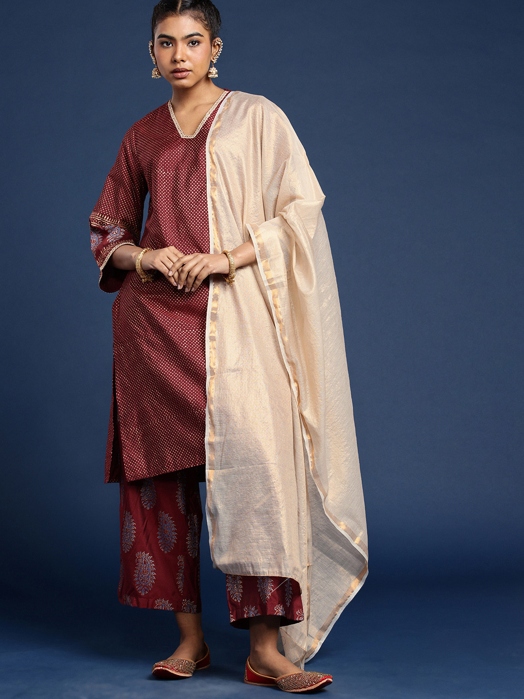 Taavi Festive Indie Printed Gotta Patti Kurta with Trousers & Dupatta