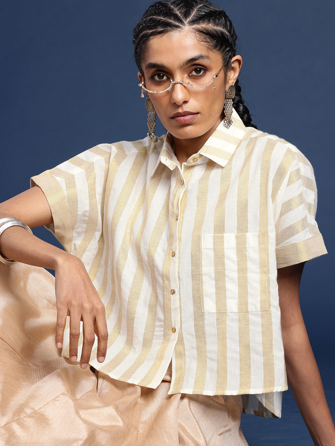 Taavi Boxy Striped Extended Sleeves Woven Legacy Casual Shirt
