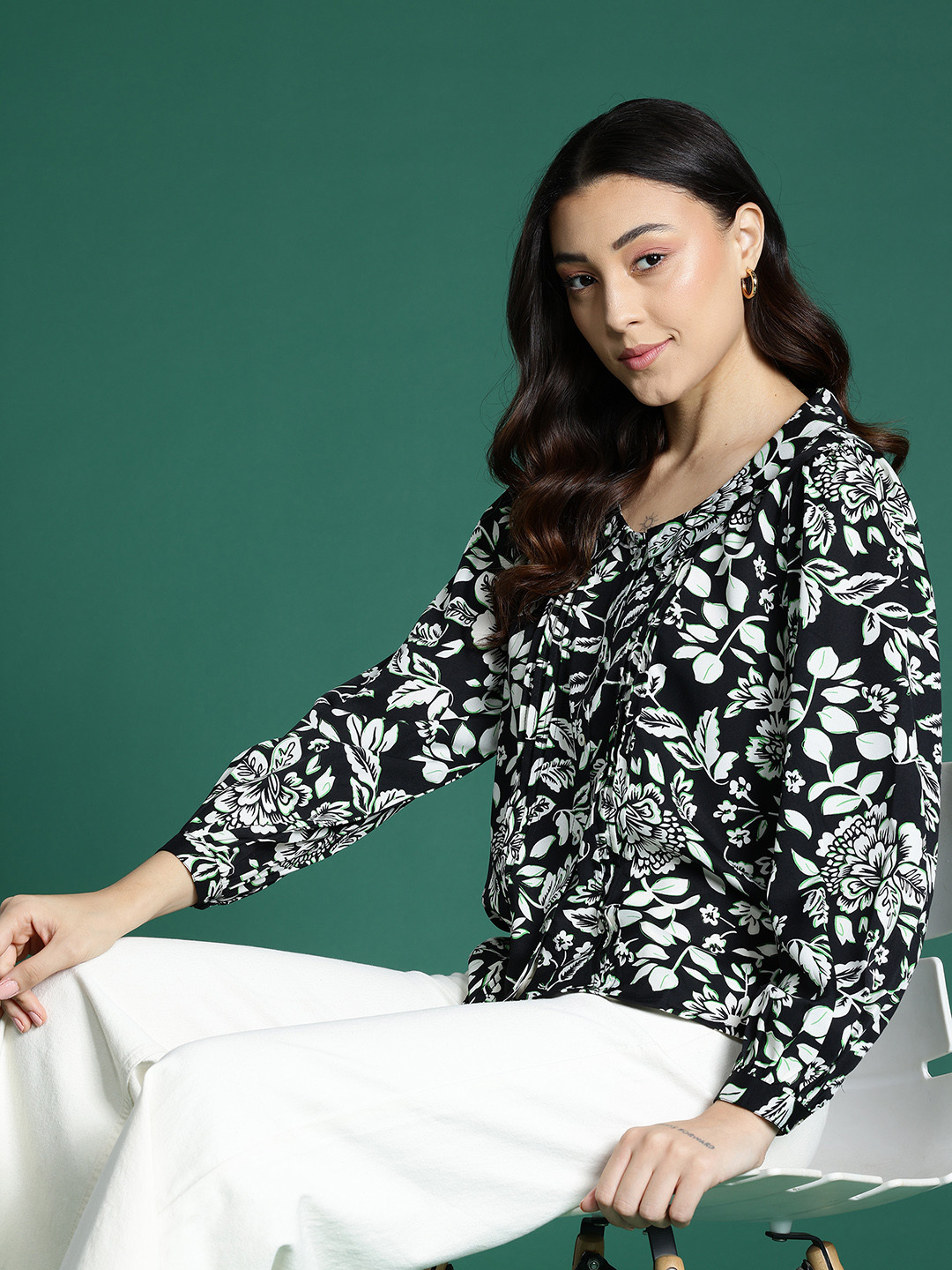 DressBerry Pin Tucks Peter Pan Collar Shirt