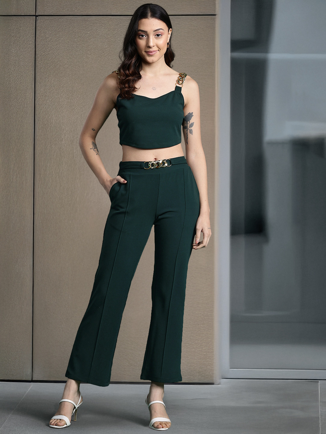 DressBerry Chain-Detail Top with Trouser Co-Ords