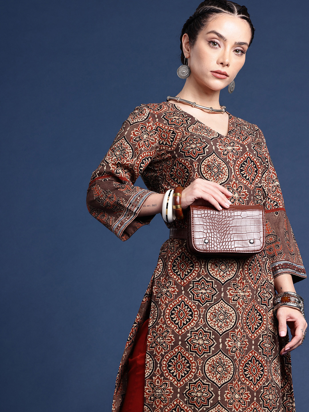 Taavi Pure Cotton Printed Ajrakh Kurta With Trousers