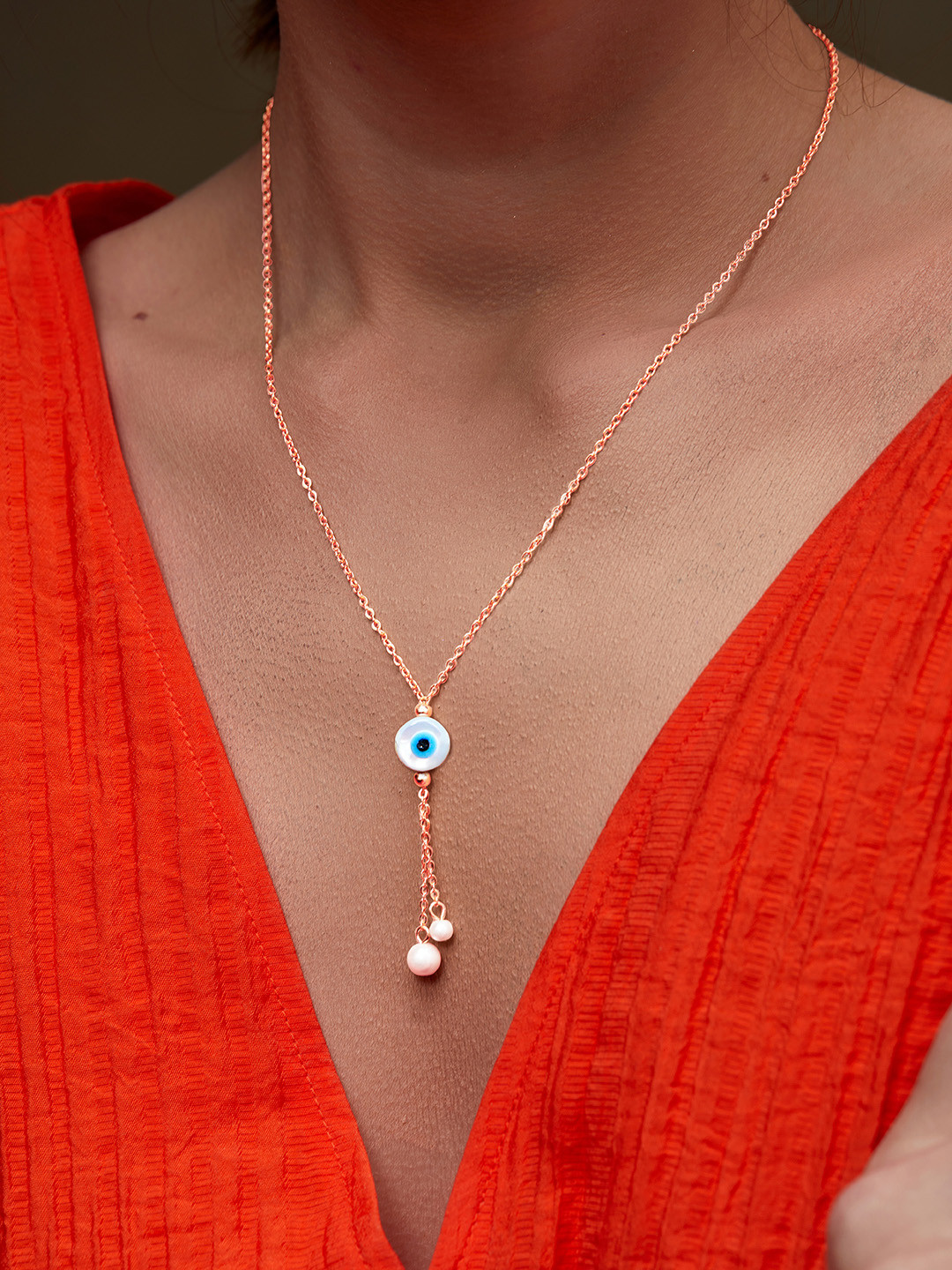 MINUTIAE Brass Rose Gold-Plated Evil Eye Necklace