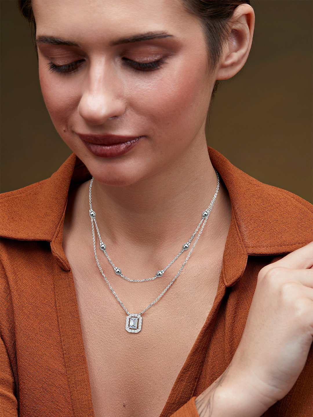 MINUTIAE Brass Silver-Plated Layered Necklace