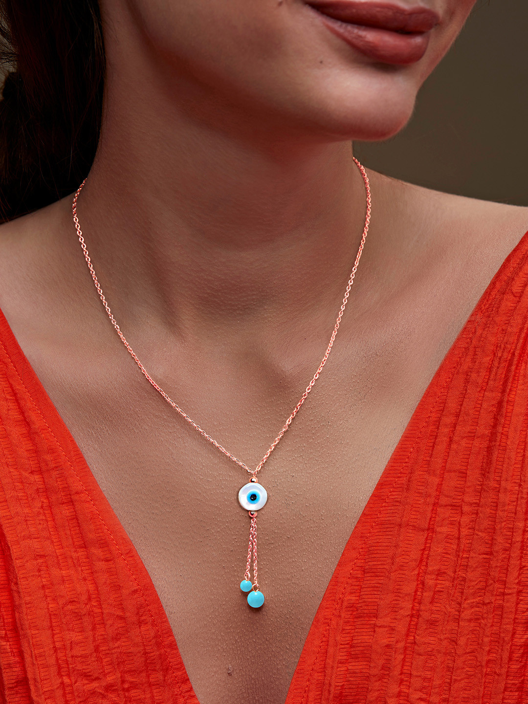 MINUTIAE Brass Rose Gold-Plated Evil Eye Necklace
