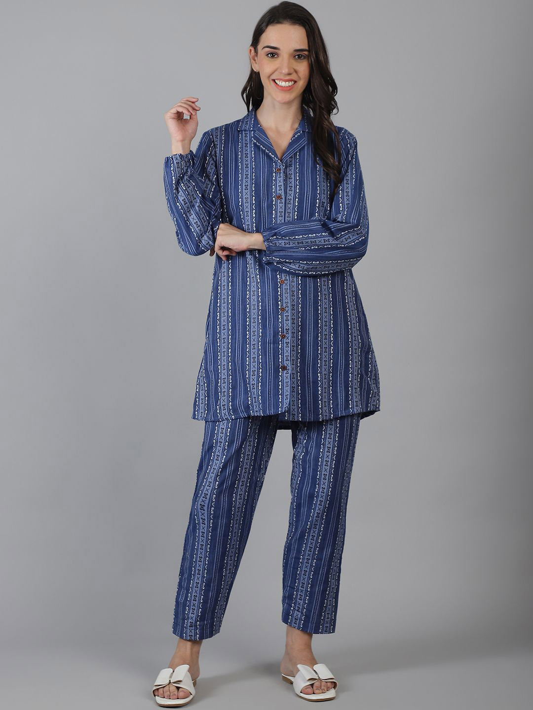 Enchanted Drapes Striped Regular Pure Cotton Top with Trousers