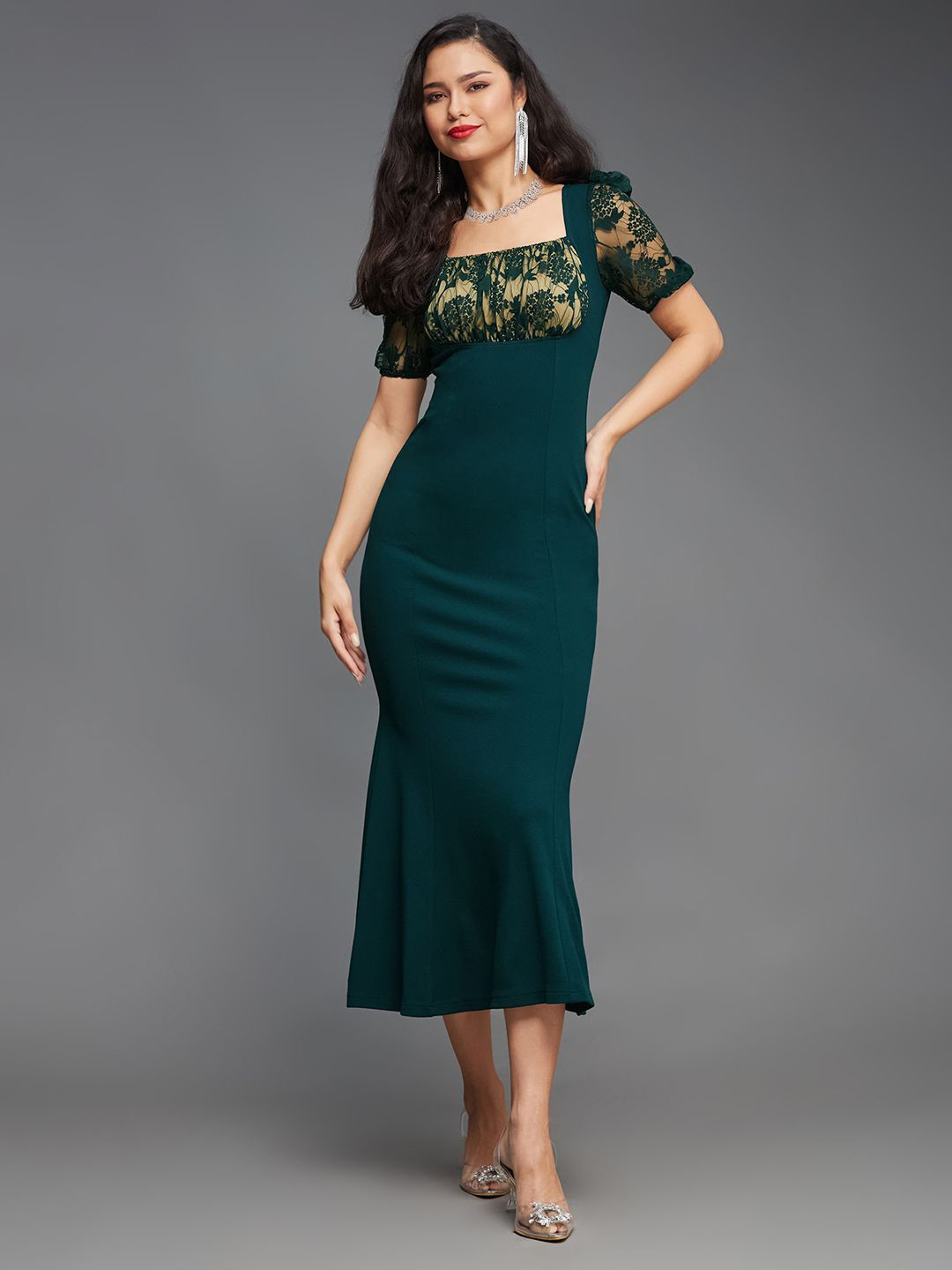 Miss Chase Floral Self Design Sheath Midi Dress