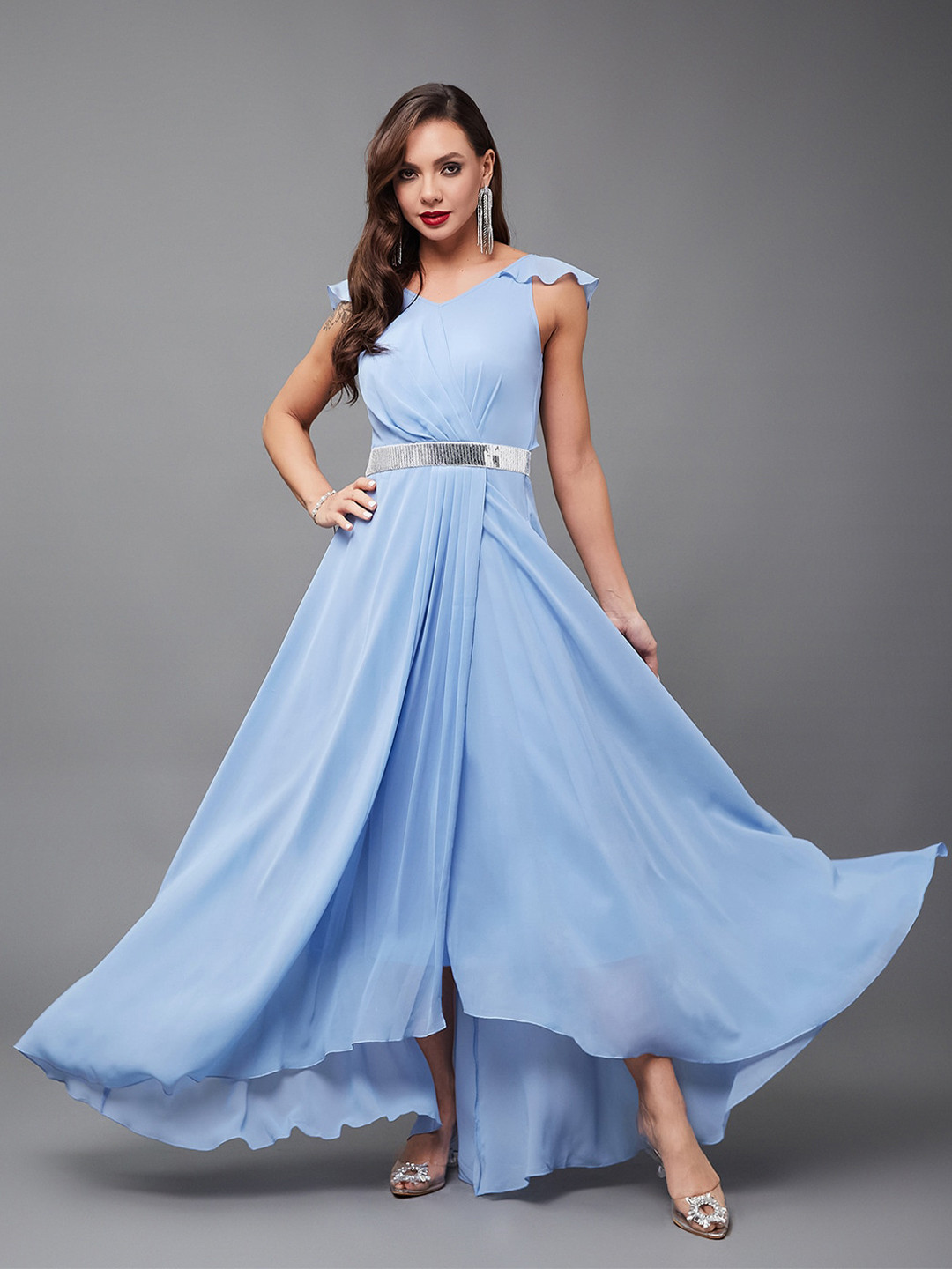 Miss Chase V-Neck Georgette Maxi Dress