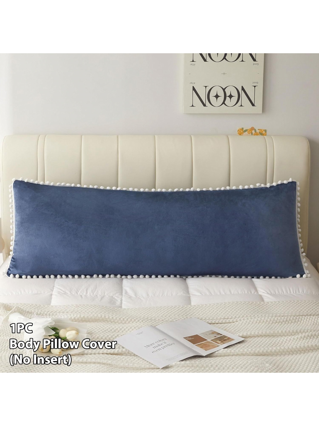 Cottonfry Navy Blue & White Soft Velvet Rectangle Pillow Cover