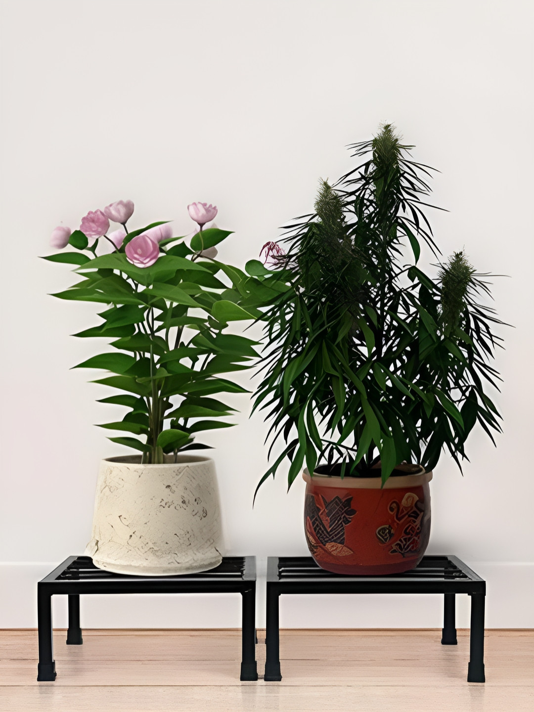 Cinagro Black 2 Pieces Metal Square Plant Stand