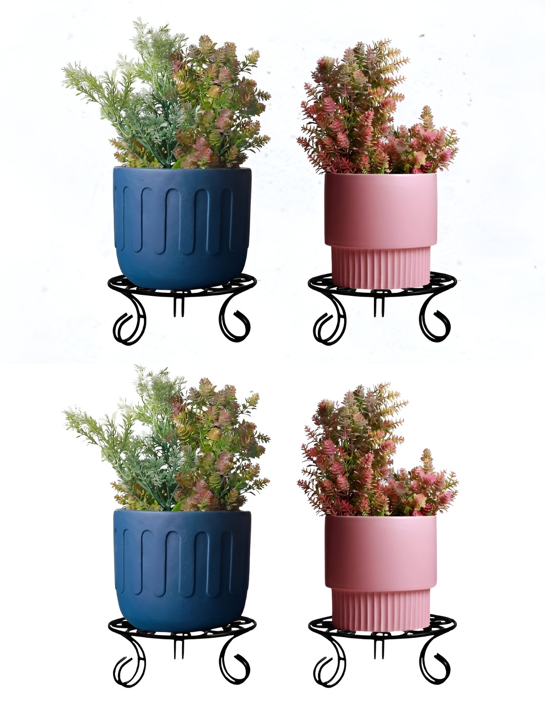 Cinagro Black 4 Pieces European Design Round Metal Plant Stand