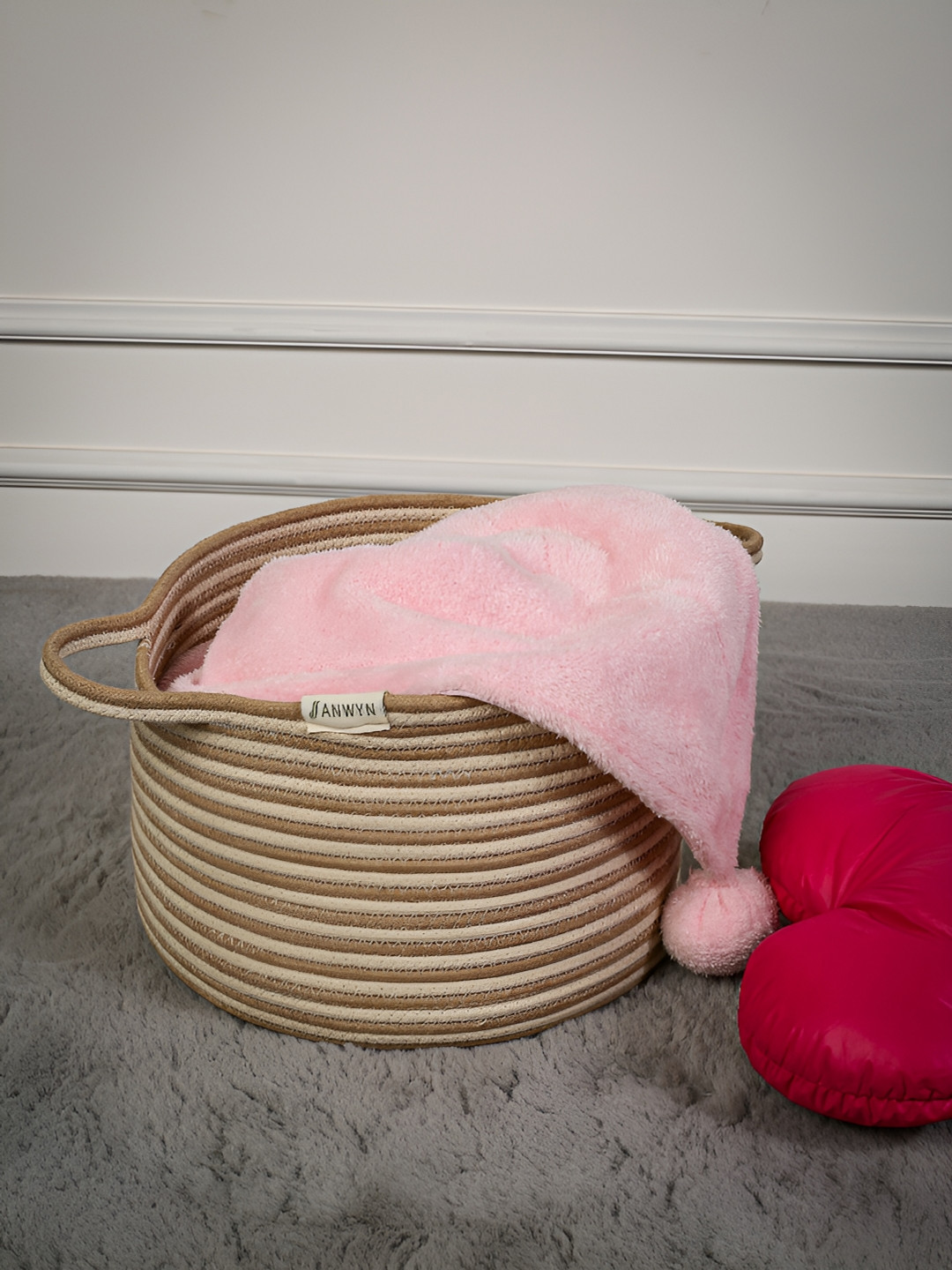 ANWYN Brown Self Design Heat Resistant Cotton Jute Laundry Bag