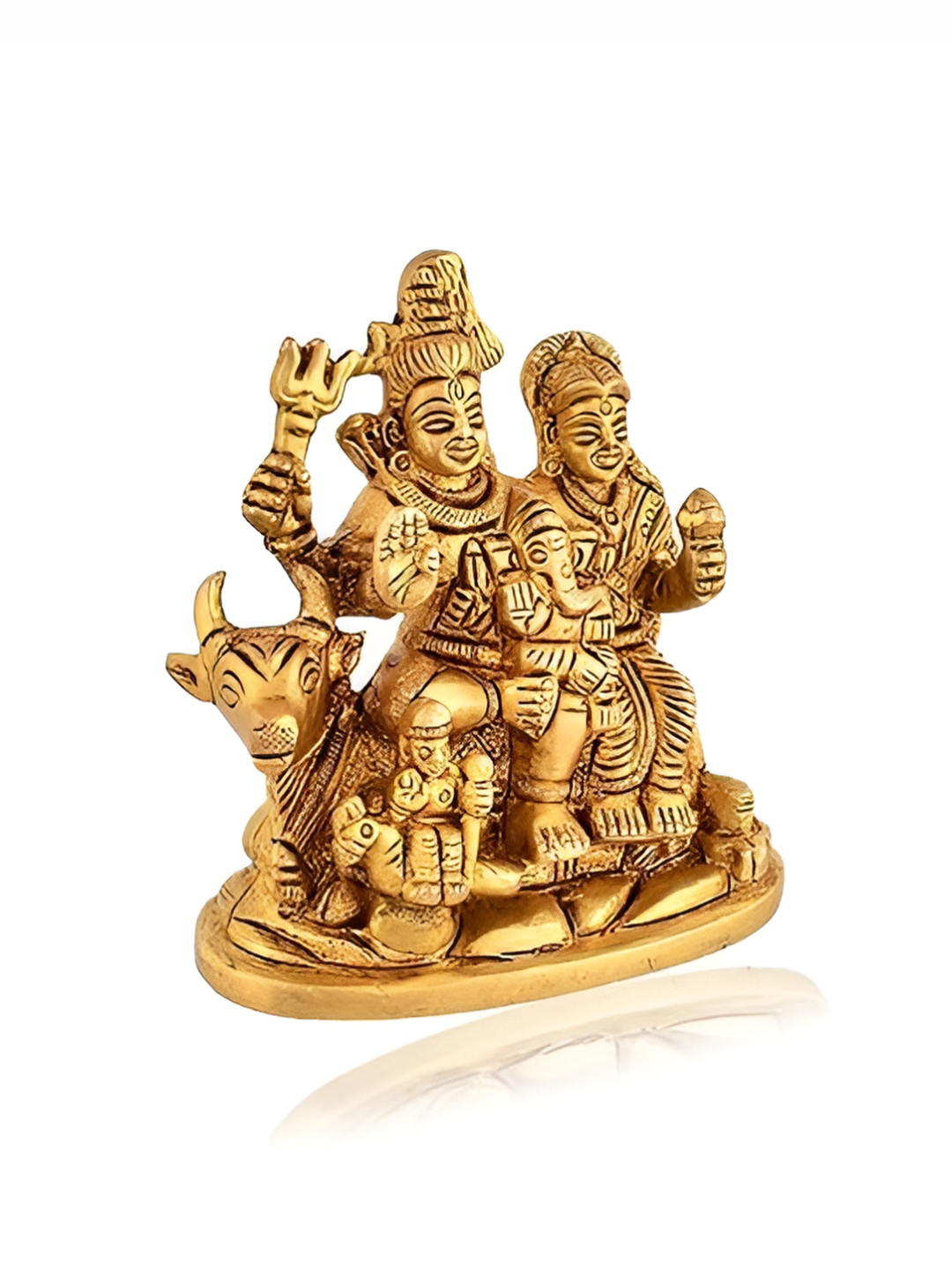 Aura Shiv Family Murti Gold Brass Metallic Prayer Room Medium Showpiece - 3.2 Inches
