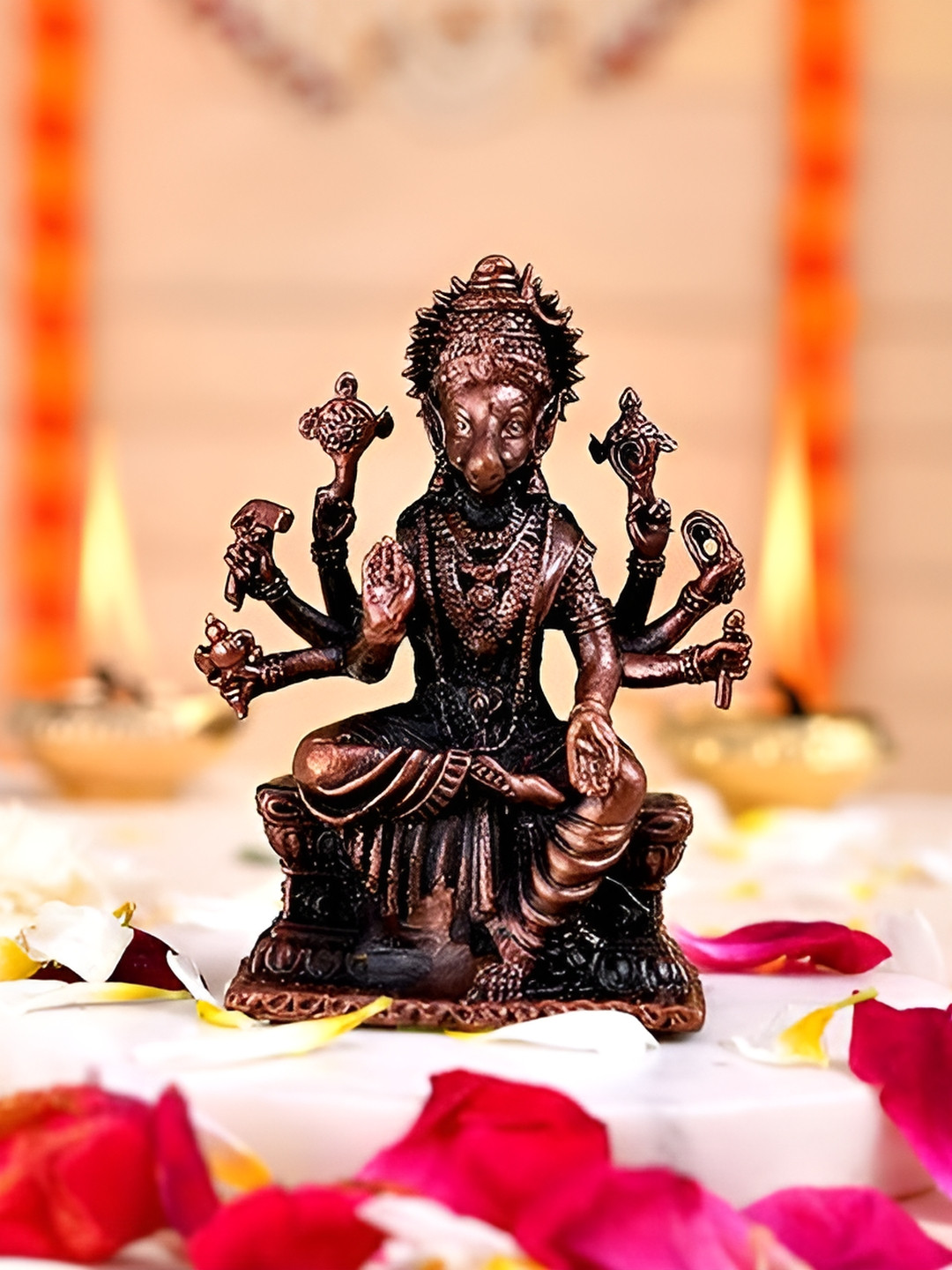 Aura Varah Avtar'S Vishnu Brown Copper Prayer Room Hand-Crafted Medium Showpiece - 2.8 Inches