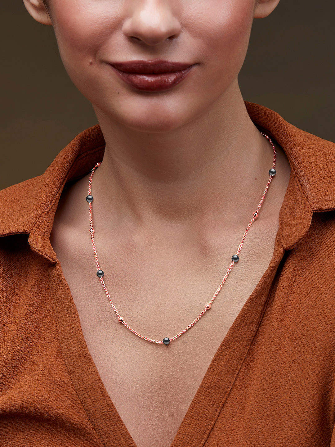 MINUTIAE Brass Rose Gold-Plated Beads-Beaded Pendant Necklace With Chain