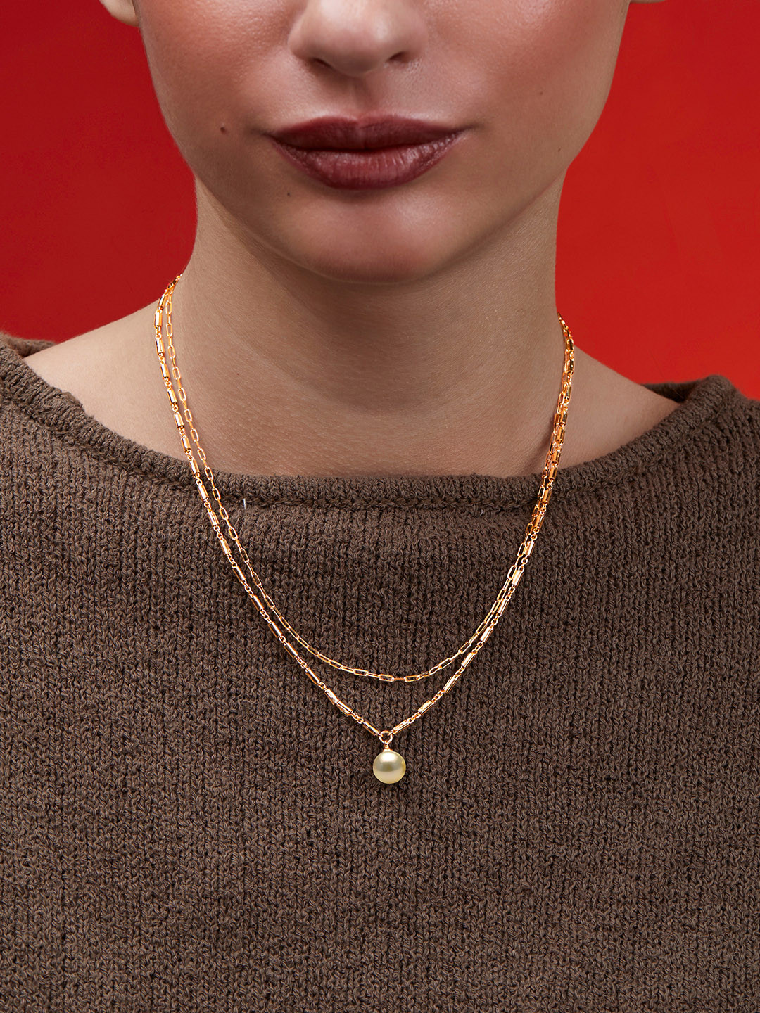 MINUTIAE Brass Gold-Plated Beads Beaded Layered Necklace With Chain