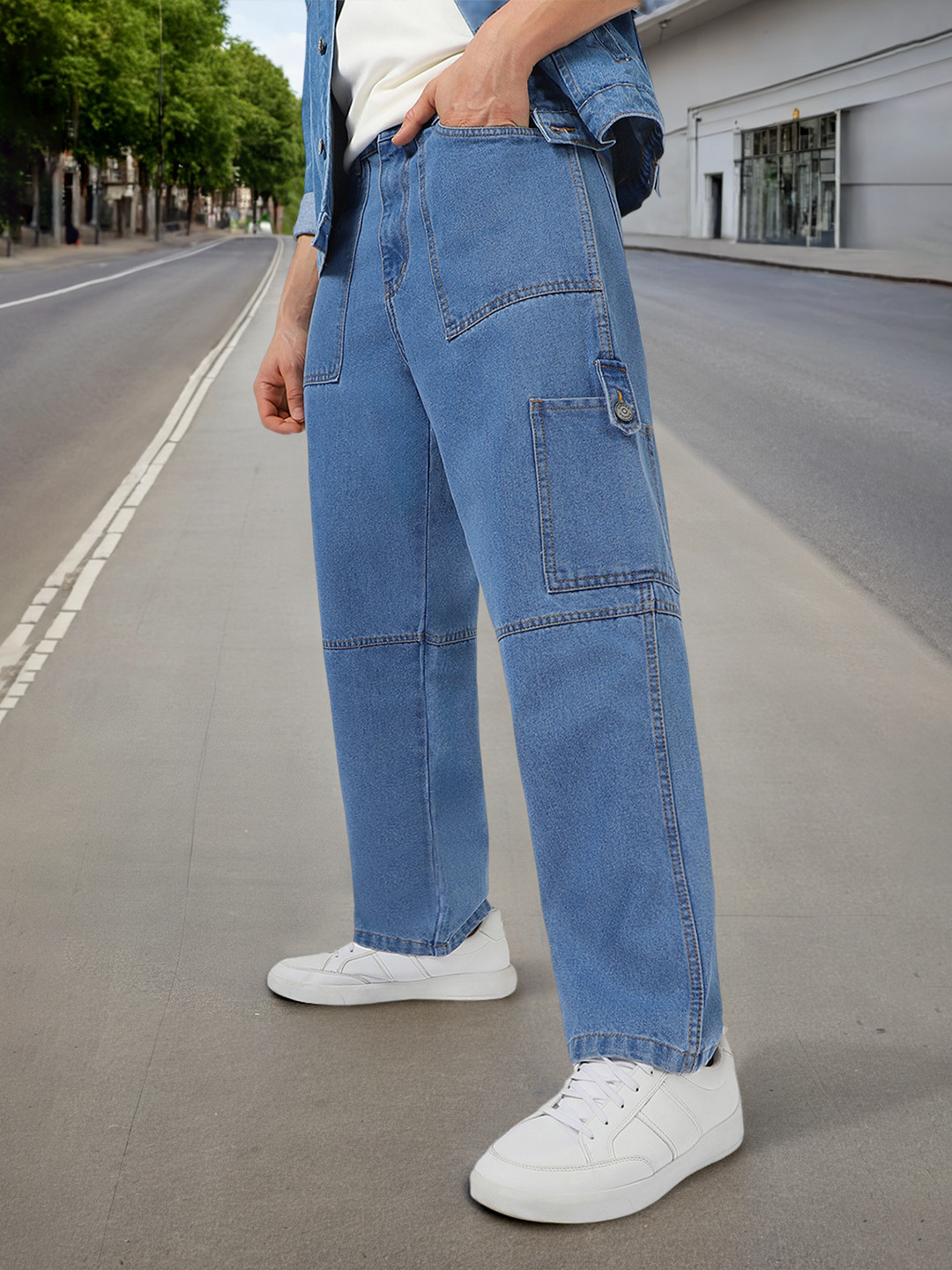 Urbano Fashion Baggy Fit Washed Cargo Jeans