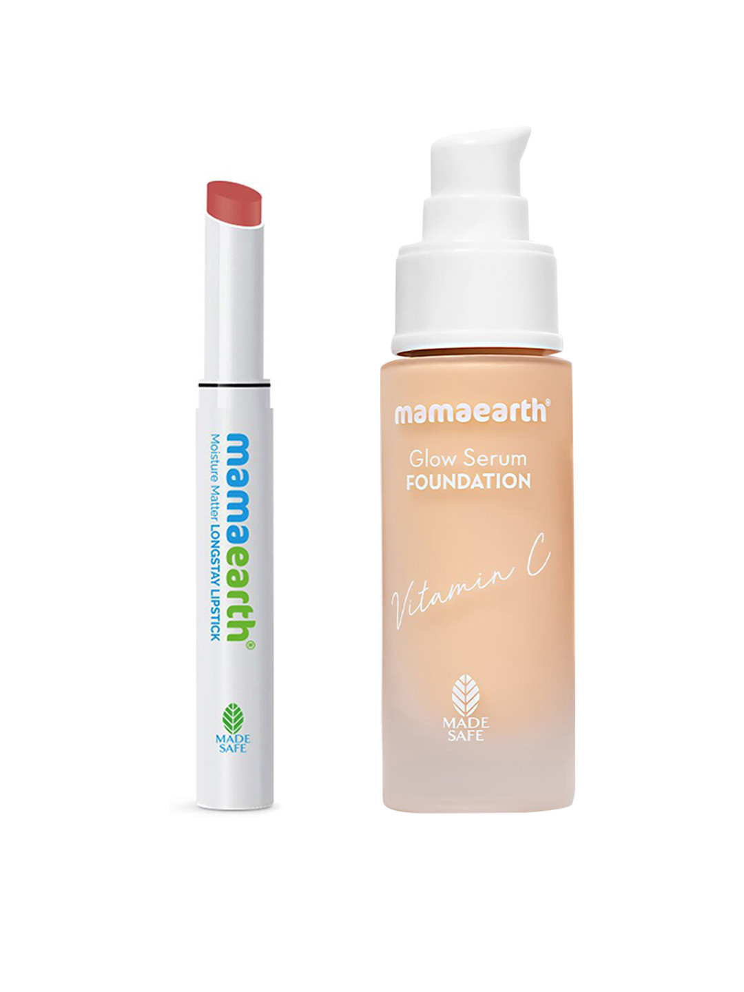 Mamaearth Set of Longstay Lipstick-Carnation Nude 01 + Glow Serum Foundation-Ivory Glow 01