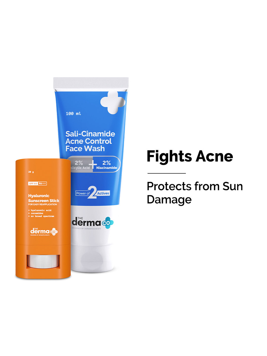 The Derma co. Sali-Cinamide Anti-Acne Face Wash 100 ml + Hyaluronic Sunscreen Stick 20g