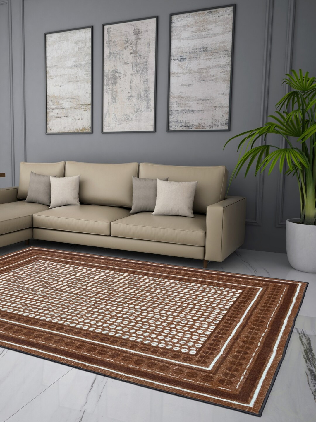 Welspun Brown Ethnic Motifs Printed Anti-Skid Carpet