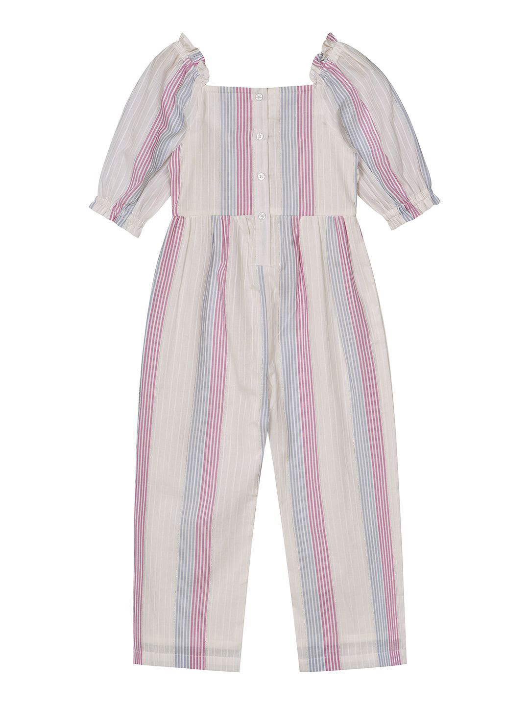 Budding Bees Girls Striped Smocked Cotton Basic Jumpsuit