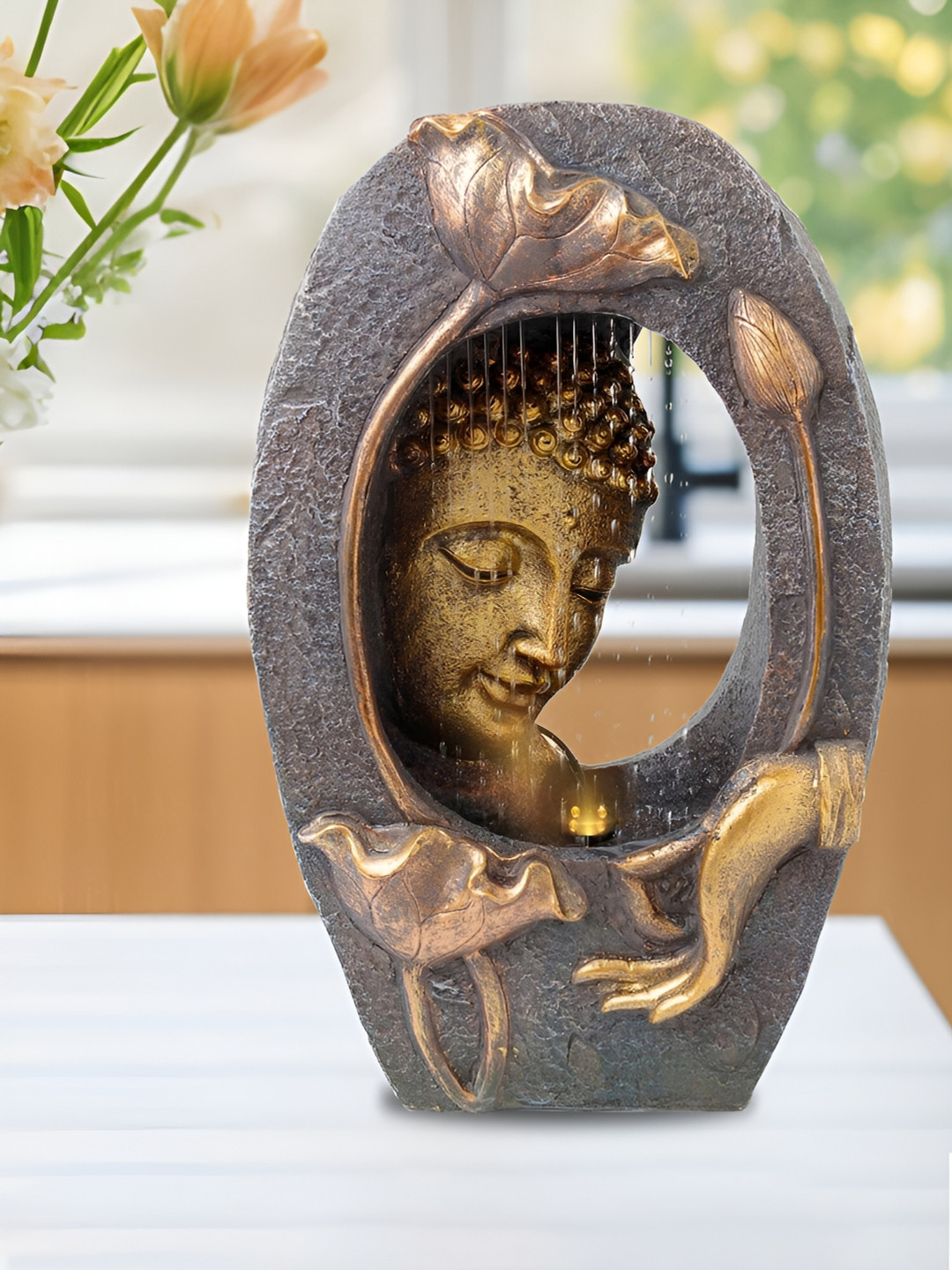 Ekhasa Brown Buddha Water Fountains With Led Light