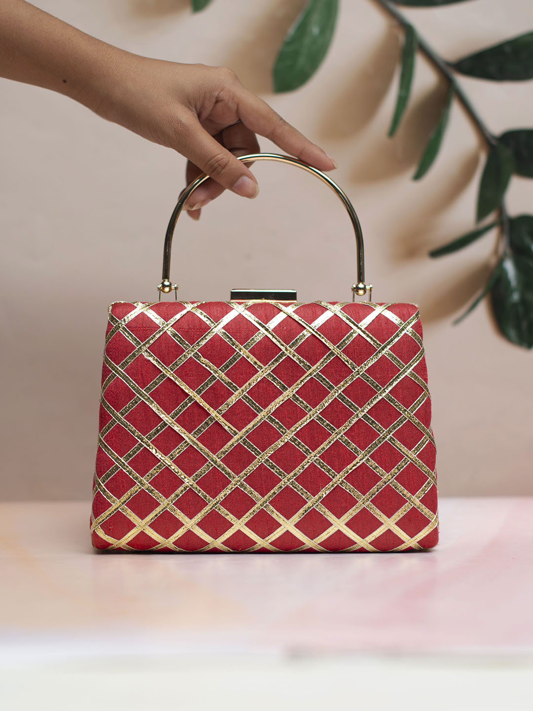 ARTKLIM Embellished Gota Patti Fabric Party Box Clutch