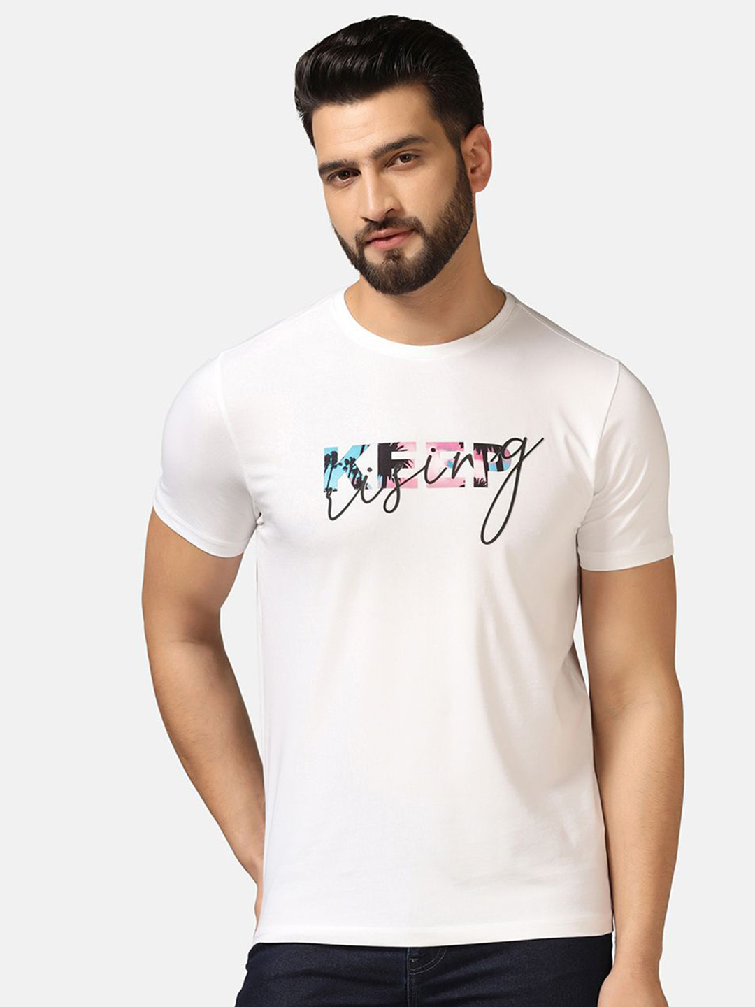 Blackberrys Typography Print Round Neck Cotton Slim Fit T-shirt