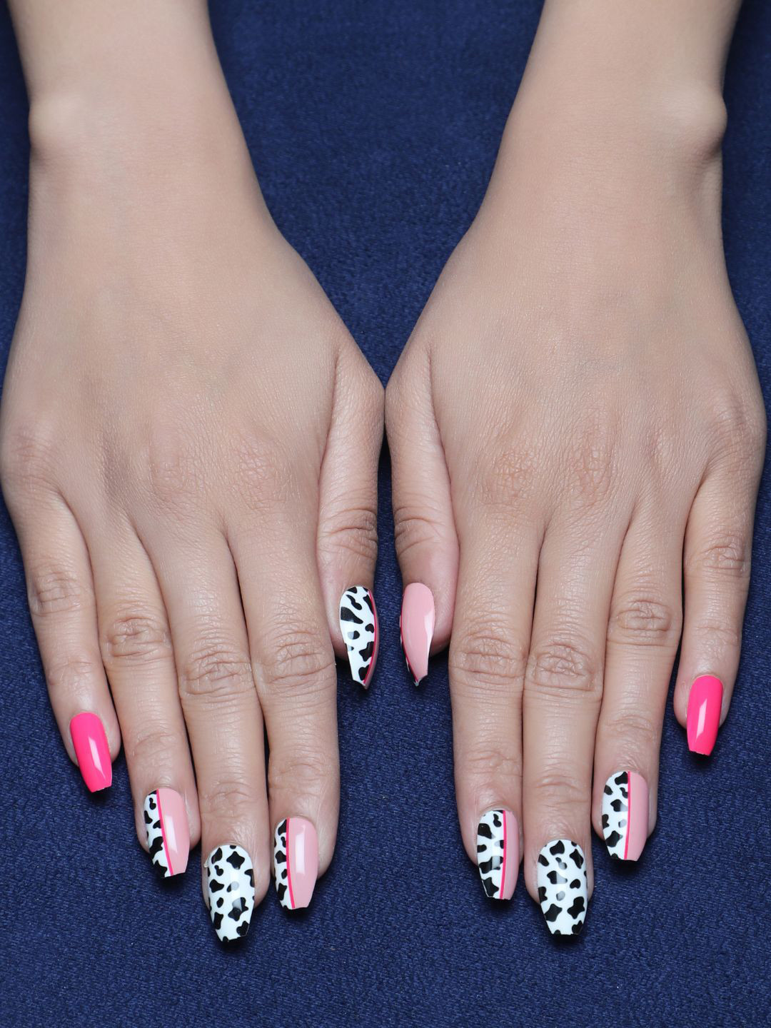 LICK 30 Pcs Glossy Nude Long Fake Reusable Artifical Press On Nails - Black