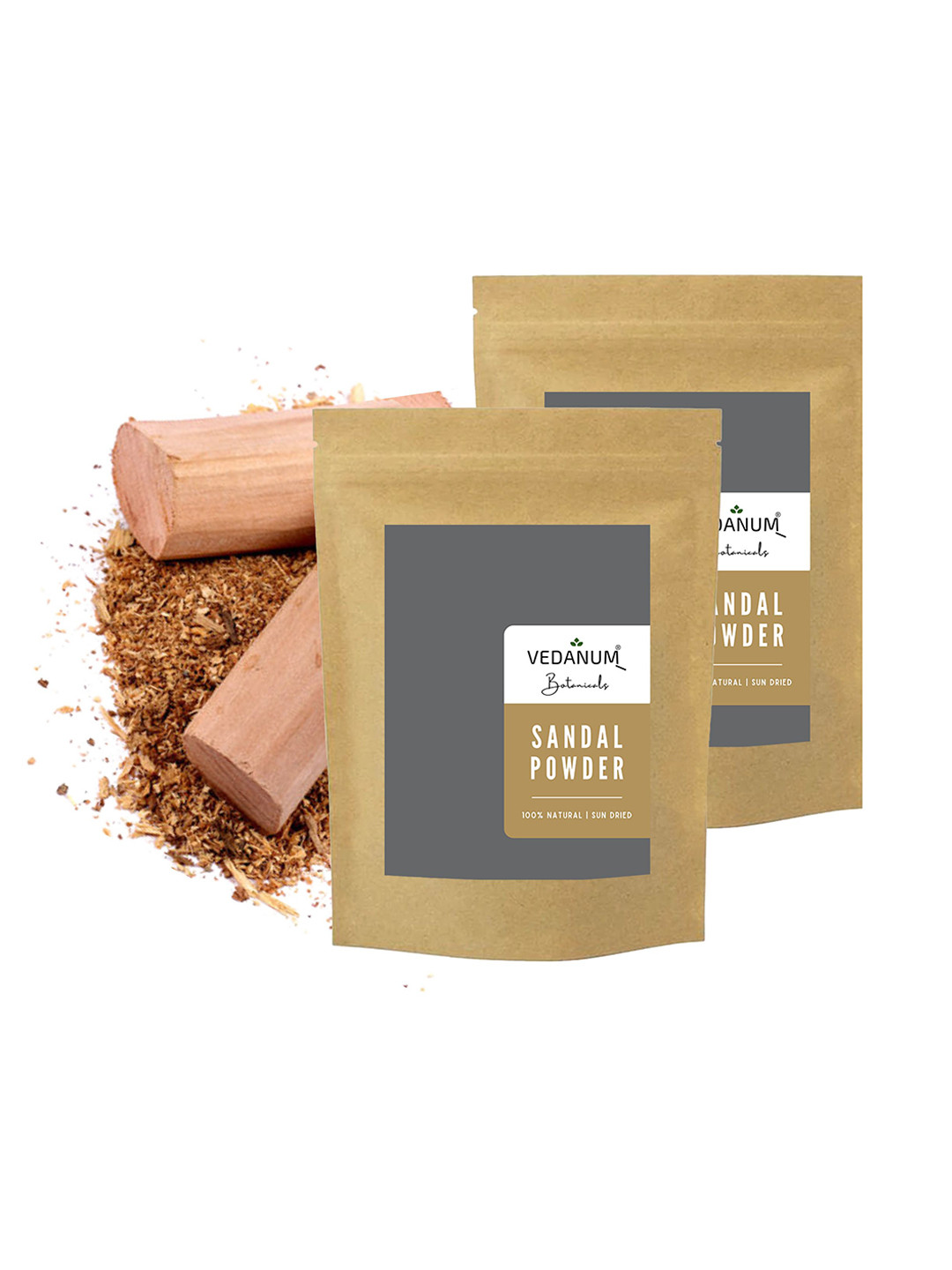 VEDANUM Botanicals Set of 2 Natural Sun-Dried Sandal Powder with Heartwood - 50 g each