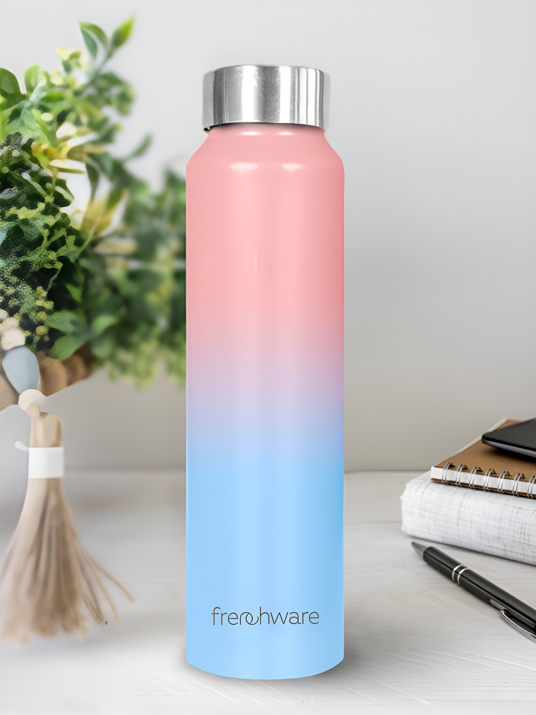 Frenchware Peach-Coloured & Blue Single Stainless Steel Colourblocked Water Bottle 1L